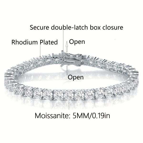 17-21 Carats Moissanite Tennis Bracelet Diamond Tennis Bracelets for Women Men 925 Sterling Silver Bracelet 5mm D Color VVS1 Round Cut Lab Created Moissanite Diamond Bracelet with GRA Certificate - Image 4