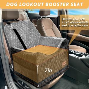 Dog Car Seat For Small Medium Dogs, Memory Foam Dog Booster Seat, Elevated Pet Car Seat For Dogs Up To 35 Lbs, Travel Safety Car Seat With Storage Pockets (Gray/Black)