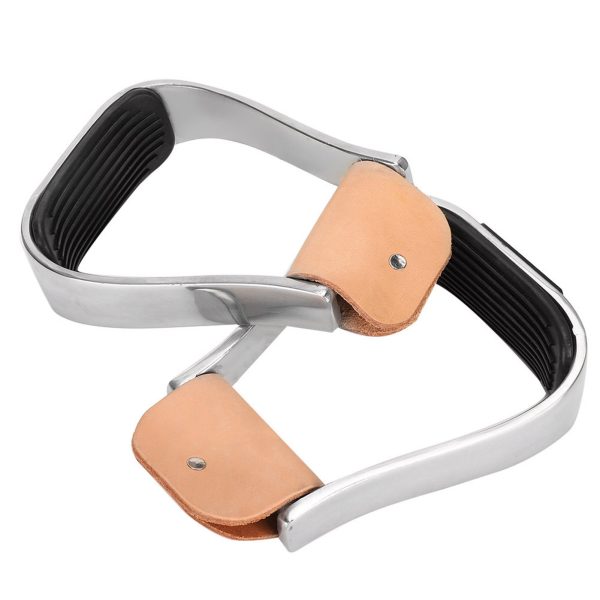 1 Pair Equestrian Aluminum Alloy Stirrups with Cushioned Leather Pads - Durable Horse Riding Saddle Tack Overshoes, Black - Image 11