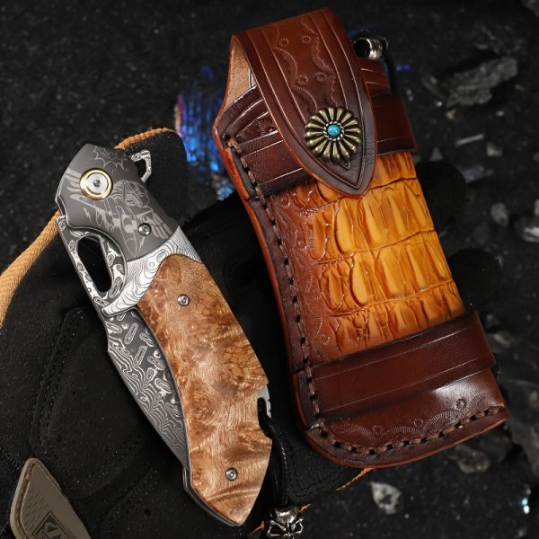 1PC Handmade Damascus Steel Folding Pocket Knife Men's Pocket Knife With Holster High Hardness EDC Outdoor Carry Knife Camping Sharp Folding Knife - Image 10