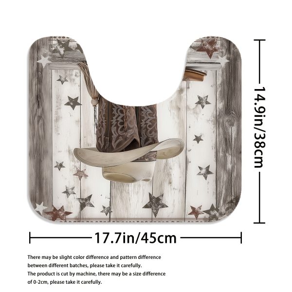 1/4pcs Western Cowboy Boots and Hat Theme Bathroom Set, Rustic Wooden Pattern Shower Curtain with 12 Hooks, Waterproof Polyester Fabric, Non-Slip Bath Mats, U-Shaped Toilet Mat, Stain Resistant, All-Season, Universal Holiday Decor, Geometric Pattern, Wove - Image 10