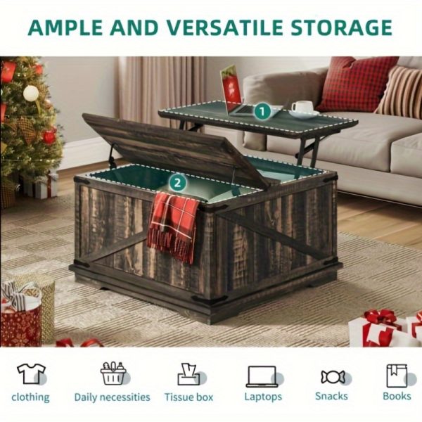YINTATECH Lift- Top Square Coffee Table with Rustic Oak Finish - Image 7