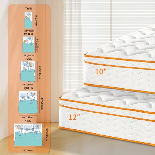 10" 12" Hybrid Mattress Gel Memory Foam Innerspring Mattress Supportive & Pressure Relief with Breathable Soft Knitted Fabric Cover, Pillow Top - Image 3