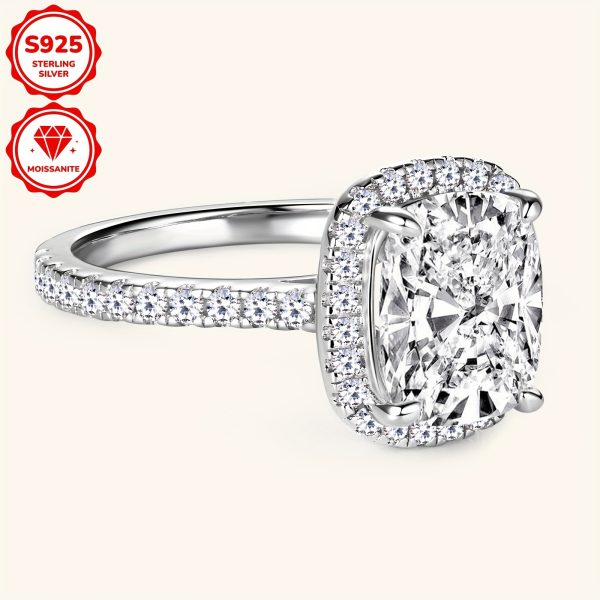 Weight 3.64g US10 size, main stone moissanite - oblong 8x10mm*1pcs, 4 carat 1pc moissanite ring 925 sterling Silvery Women's engagement ring bezel style wedding ring oblong cut moissanite engagement ring anniversary ring - Image 3
