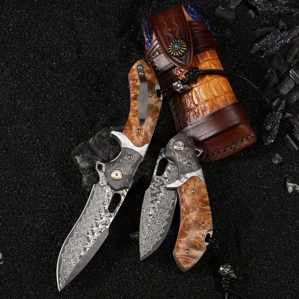 1PC Handmade Damascus Steel Folding Pocket Knife Men's Pocket Knife With Holster High Hardness EDC Outdoor Carry Knife Camping Sharp Folding Knife - Image 9