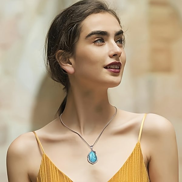 Turquoise Necklace for Women 925 Sterling Silver Teal/Spiny Turquoise Pendant Necklaces with Rope Edge And Stainless Steel Box Chain Valentine Day Gifts for Wife - Image 6