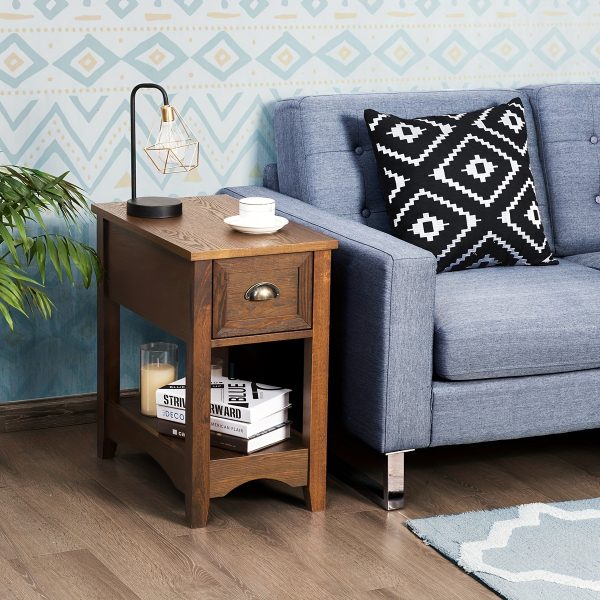 1pc Compact Rustic Wooden Nightstand End Table - Modern Farmhouse Style, Tawny Finish, Spacious Drawer, Sturdy Legs - Perfect for Home Decor, Bedroom, Living Room, 22" L X 13" W X 23" H - Image 4