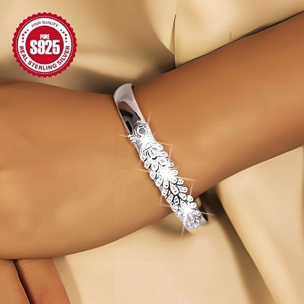 925 Silver Hypoallergenic Open Mouth Bracelet, Silvery Peacock Open Mouth Bracelet Versatile Fashion Relief Adjustable Mother's Bracelet Temperament Personality Hip-hop Gift For Couples, Best Friends, Gift For Daily Wedding Banquet Seaside Vacation, Thank - Image 6