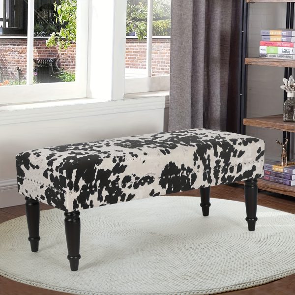 Joveco 39" Mid-Century Modern Bench - Chic Black & White Cow Pattern, Sturdy Wooden Frame, Soft Fabric Top, Versatile as Coffee Table Ottoman or Extra Seating for Bedroom, Living Room - Easy Assembly - Image 2