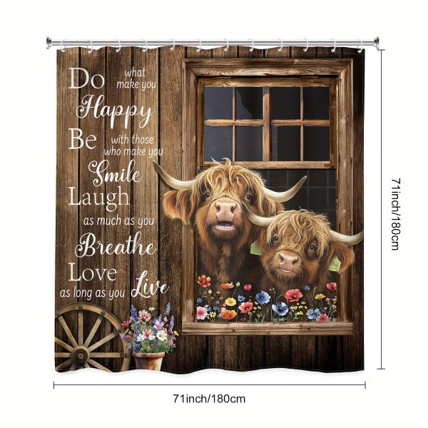 1pc/4pcs - Rural Highland Cow Shower Curtain Set, Including Waterproof Shower Curtain with 12 Plastic Hooks, Bathroom Non-slip Floor Mat, Toilet U-shaped Mat, Cover Mat, Fun Western Barn Door Inspirational Quotes Farmhouse Animal Bull Modern Bedroom Cool - Image 6