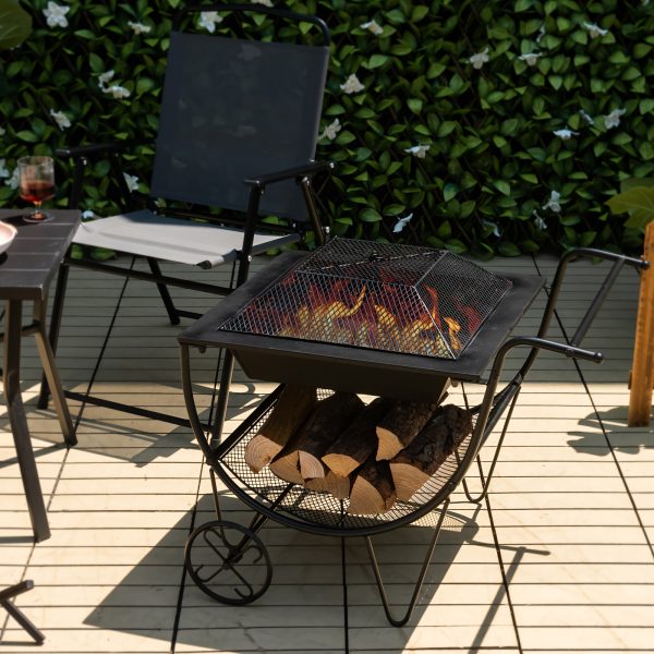 1pc Deluxe Outdoor Wood Burning Fire Pit - Steel Patio Stove with Log Storage Rack and Wheels for Easy Mobility - Perfect for Yard, Garden, and Backyard Gatherings - Durable Construction and Versatile Design - Image 9