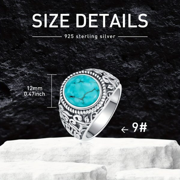 Turquoise Rings For Men 925 Sterling Silver Western Vintage Natural Turquoise Gemstone Ring Jewelry Gifts For Father - Image 3