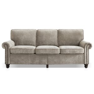 81.5" Sofa Couch, Rolled Arm Sofas with Nailhead Trim, 3 Seater Sofa for Living Room, Bedroom, Office, Apartment