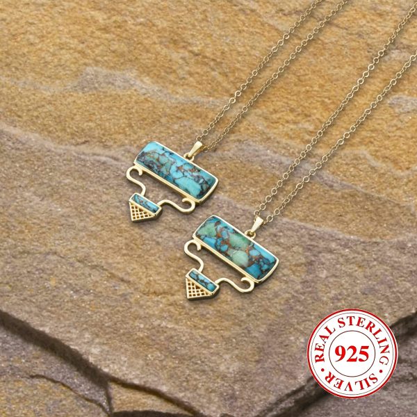 A Silvery Weight 5gS925 Silver Natural Turquoise Retro Style Necklace - Image 2