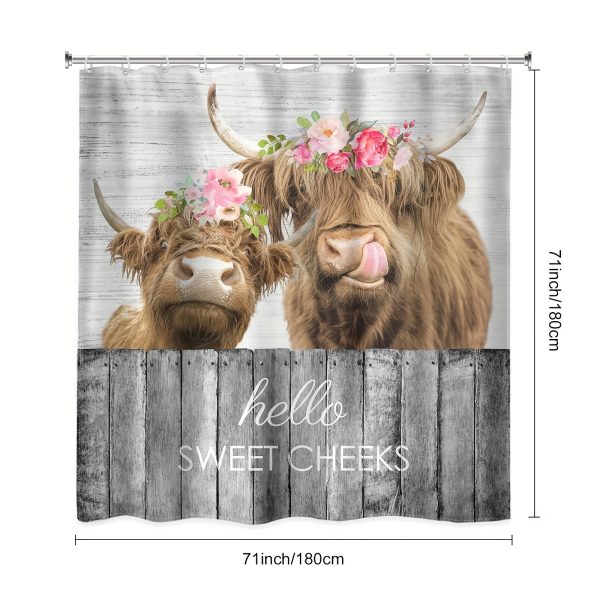 1/4pcs Farmhouse Highland Cow Bathroom Set - Waterproof Shower Curtain with 12 Hooks, Non-Slip Mat, U-Shaped Toilet Mat, Cover Mat, Country Cow Western Funny Animal Floral Wood Vintage Modern Home Decor Accessories - Image 6