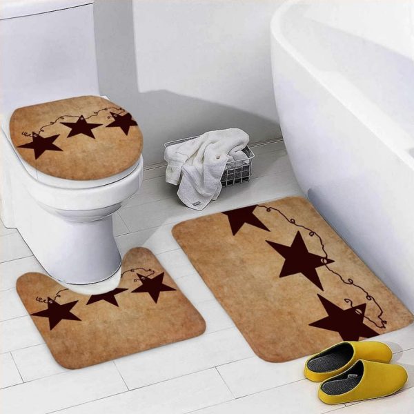 [4pcs Western Country Bathroom Set] 4pcs Vintage Country Style Iron Star Bathroom Accessory Set, Water-Resistant Polyester, Cartoon Pattern, Unlined, with Grommet Top, for All-Season Use, Fashion Theme, Texas Star Design - Image 5