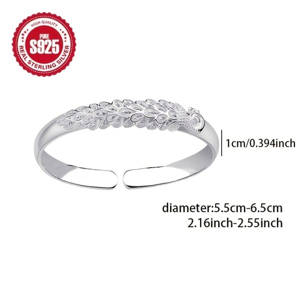 925 Silver Hypoallergenic Open Mouth Bracelet, Silvery Peacock Open Mouth Bracelet Versatile Fashion Relief Adjustable Mother's Bracelet Temperament Personality Hip-hop Gift For Couples, Best Friends, Gift For Daily Wedding Banquet Seaside Vacation, Thank - Image 4