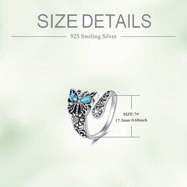 925 Sterling Silver Butterfly Spoon Ring, Vintage Thumb Rings, Boho Adjustable Open Ring, Turquoise Jewelry Gifts For Women - Image 4