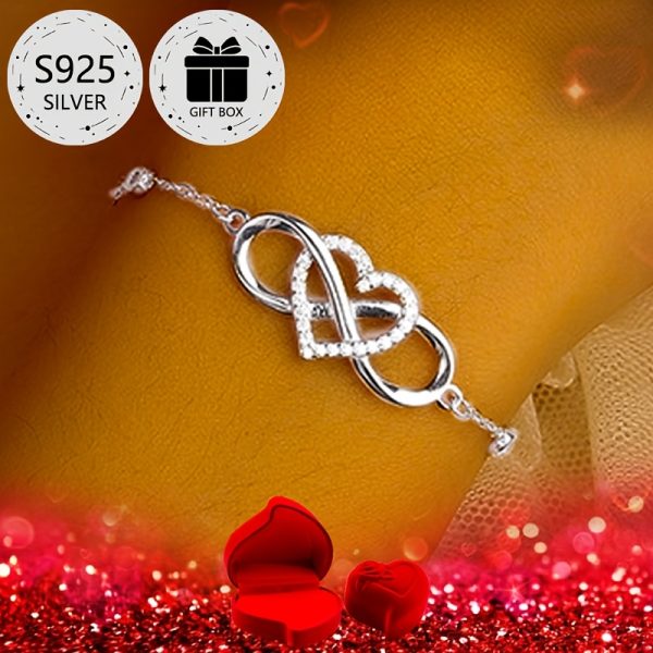 1pc Elegant 925 Sterling Silver Infinity Heart Bracelet with Cubic Zirconia, Simple Luxury Style, Gift Box Included, Perfect for Valentine'S Day, Mother'S Day, Back to School, Party, Daily Wear, Vacation, Wedding - Image 3
