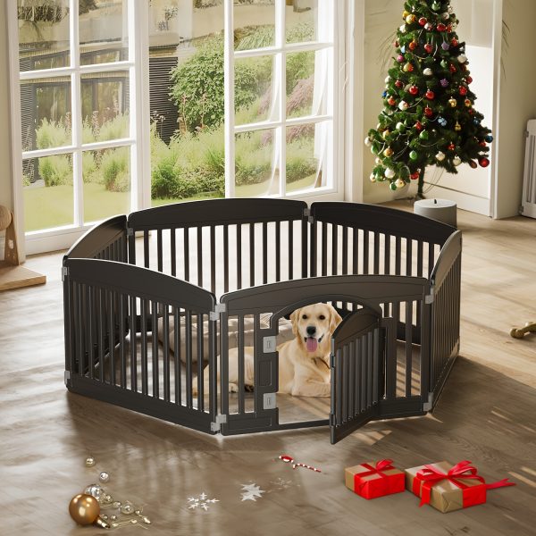4 Panel/6 Panel Plastic Pet Playpen With Lockable Door And Non-Slip Bottom, 24 Inch High Durable Puppy Playpen Suitable For Small To Medium Pets, Portable Indoor Outdoor Puppy Pen, Lightweight Combination Dog Fence, Black/White - Image 10