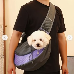 1pc PetAmi Polyester Dog Sling Bag, Portable Breathable Mesh Pet Carrier, Secure Zipper Pet Shoulder Bag for Small Dogs and Cats, Crossbody Pet Travel Backpack
