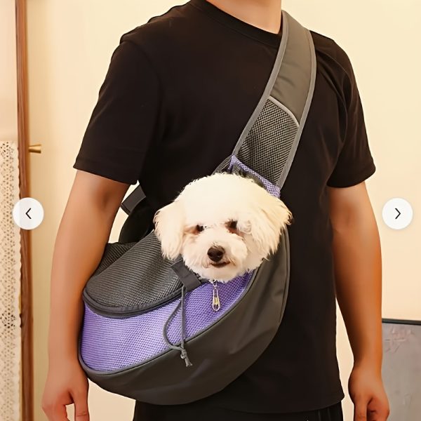 1pc PetAmi Polyester Dog Sling Bag, Portable Breathable Mesh Pet Carrier, Secure Zipper Pet Shoulder Bag for Small Dogs and Cats, Crossbody Pet Travel Backpack