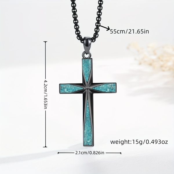 Natural Stone Cross Necklace Pendant With Turquoise Gemstone, Unique And Niche Cross Pendant Hanging - Image 5