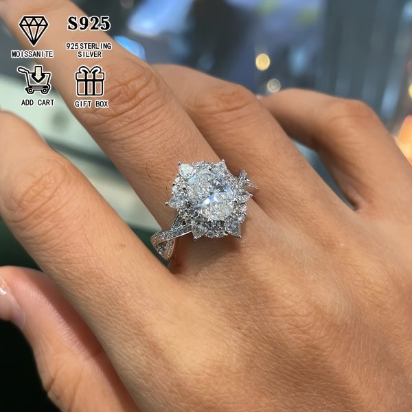 2ct Oval Moissanite Luxury Boho Style Engagement Ring - 1pc S925 Sterling Silver Plated, Hypoallergenic Cross Design - Exquisite Jewelry for Valentine's Day, 4.5g, with Elegant Gift Box - Image 3