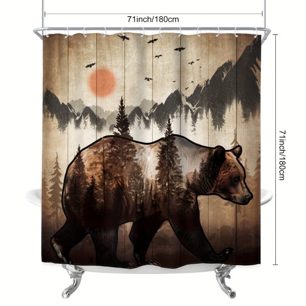 1/4 Piece - Rustic Bear Cabin Shower Curtain Set, Vintage Cabin Mountain Country Animal Western Farmhouse Hunting Wildlife Waterproof Shower Curtain With 12 Hooks, Non-slip Bathroom Floor Mat, Toilet U-shaped Mat, Cover Mat, Shower Decor Accessories - Image 7