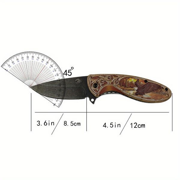 1pc Stainless Steel Survival Knife, 440C Stonewash Blade, Folding EDC Pocket Utility Knife with Animal Carved Handle for Camping Hiking Outdoor Tools - Image 9