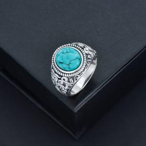 Turquoise Rings For Men 925 Sterling Silver Western Vintage Natural Turquoise Gemstone Ring Jewelry Gifts For Father