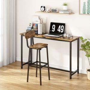 2pcs Bar Stools Set, Tall Bar Stools with Backrest and Footrest, Tall Bar Chairs, Industrial Style Counter Height Bar Stools for Dining Room, Kitchen, Bar Rustic Brown