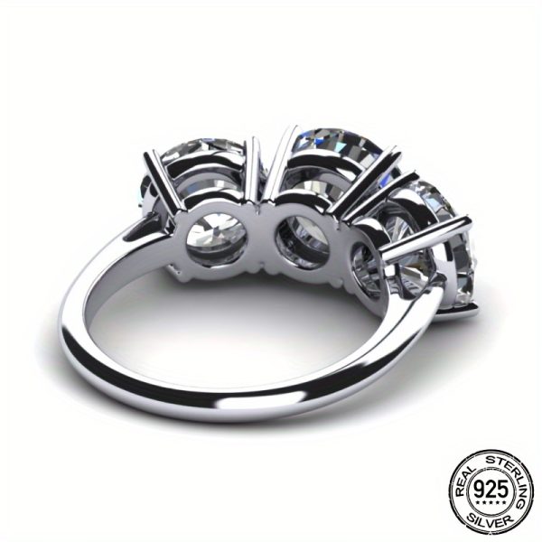 925 Sterling Silver 4 Carat Moissanite Three-Stone Engagement Ring, Luxury Accessory For Women Daily Wear, Proposal, Birthday, Anniversary Gift, Elegant & Bling Style - Image 2