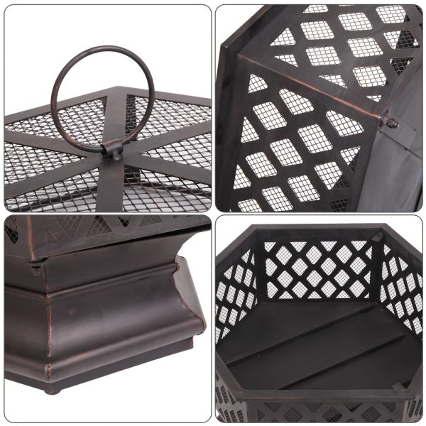 1pc 22in Small Hexagonal Charcoal Fire Pit Iron Black - Image 7