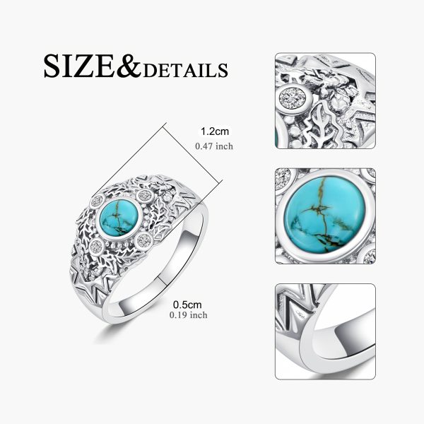 Vintage Boho 925 Sterling Silver Turquoise Ring, Oxidized Leaf Butterfly Design, December Birthstone, Ideal for Daily Wear & Gift Giving, Christmas Season Jewelry for Women - Image 4