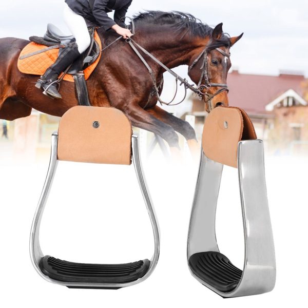 1 Pair Equestrian Aluminum Alloy Stirrups with Cushioned Leather Pads - Durable Horse Riding Saddle Tack Overshoes, Black - Image 2