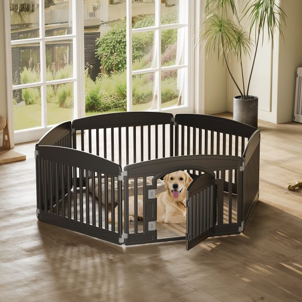4 Panel/6 Panel Plastic Pet Playpen With Lockable Door And Non-Slip Bottom, 24 Inch High Durable Puppy Playpen Suitable For Small To Medium Pets, Portable Indoor Outdoor Puppy Pen, Lightweight Combination Dog Fence, Black/White - Image 6