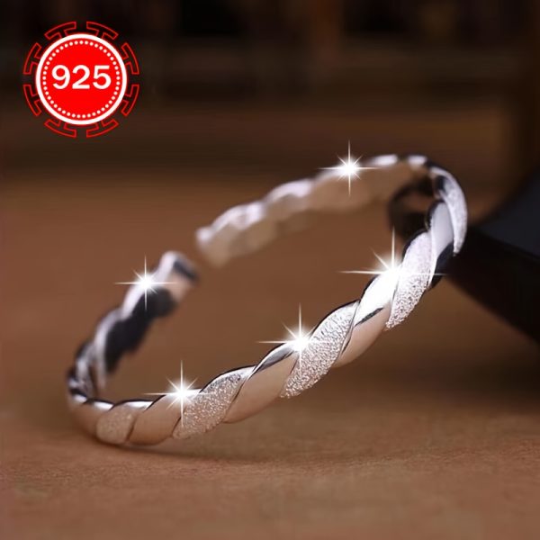 925 Silver Low Allergy Fashion Open Bangle, 1pc, Ladies' Fashion Interwoven Bangle Niche Design High-end Feeling Bracelet, Suitable For Couples, Best Friends, Gifts For Daily Weddings, Banquets, Beach Vacations, Thanksgiving, Christmas, Anti-oxidation Pac - Image 5