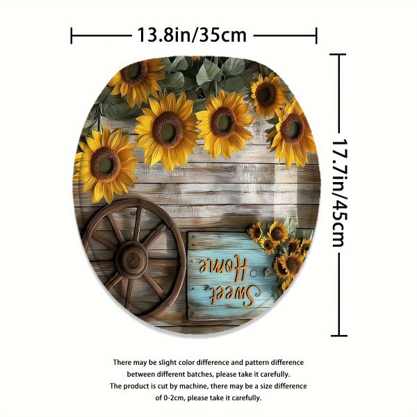 1/4pcs Country Sunflower Pattern Shower Curtain Set, Farmhouse Wagon Wheel And Sunflower with Wood Wall Background Brown Shower Curtain for Christmas Bathroom Shower Decoration with 12 Hooks Non-Slip Bath Mat U Shape Toilet Seat Cover Mat - Image 9