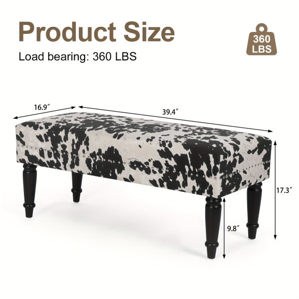 Joveco 39" Mid-Century Modern Bench - Chic Black & White Cow Pattern, Sturdy Wooden Frame, Soft Fabric Top, Versatile as Coffee Table Ottoman or Extra Seating for Bedroom, Living Room - Easy Assembly - Image 8