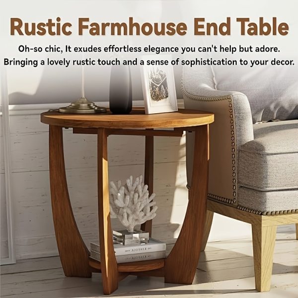 1pc Modern Rustic Farmhouse Round Wood End Table with Storage Shelf - Space Saving Accent Side Table for Dining or Living Room, Vintage Caramel Brown Finish, Wooden Leg Base - Image 5
