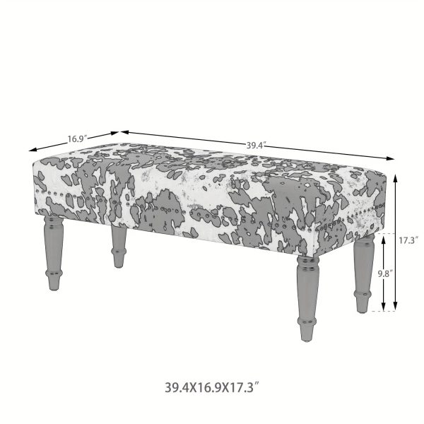 Joveco 39" Mid-Century Modern Bench - Chic Black & White Cow Pattern, Sturdy Wooden Frame, Soft Fabric Top, Versatile as Coffee Table Ottoman or Extra Seating for Bedroom, Living Room - Easy Assembly - Image 3