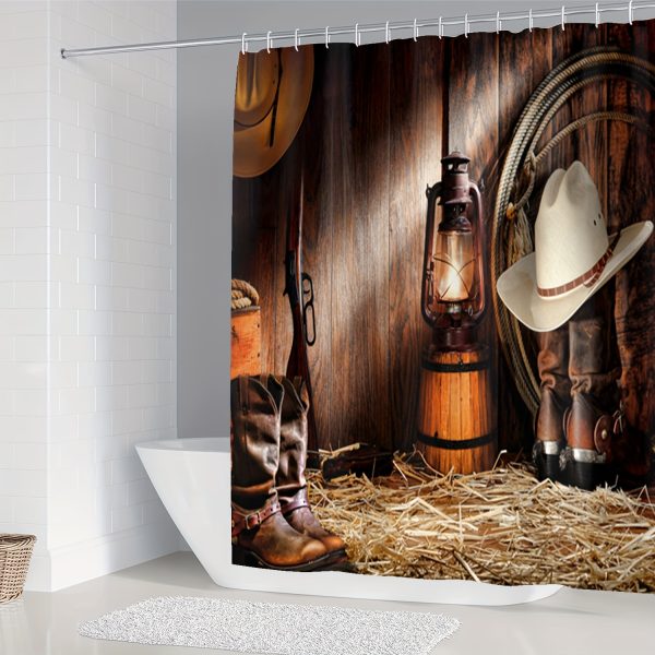 Western Cowboy Themed Bathroom Set with Water-Resistant Polyester Bath Drapes, Machine Washable, Includes Grommets, Knit Weave, Suitable for All Seasons - Arts-inspired Decor with Non-Animal Patterns (4-Piece Set) - Image 5