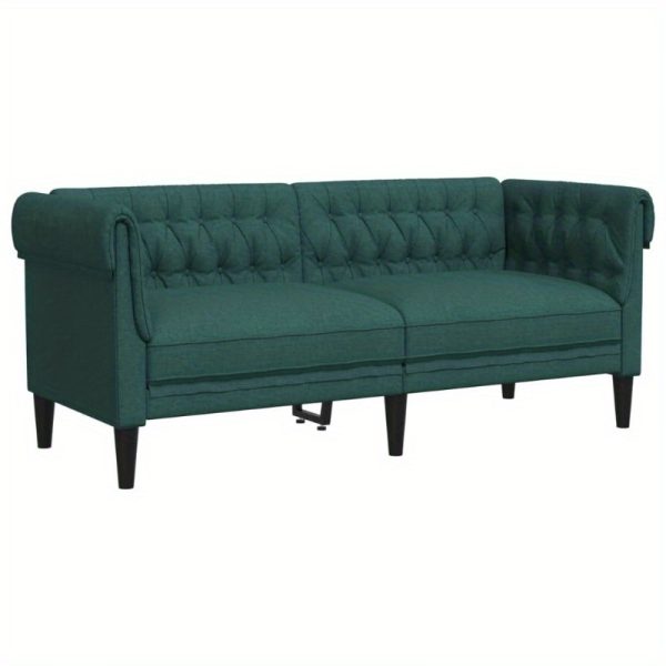 Chesterfield Sofa 2-Seater Dark Green Fabric - Image 4