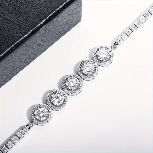 925 Silver Luminous 1ct*5pcs Moissanite Bracelet Jewelry With Certificate Men's And Women's Fashion Bracelet Luxury Design Bohemian Style, For Weddings And Banquets Black Friday Halloween Gift Ideal Gift For Christmas With Gift Box - Image 5