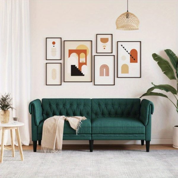 Chesterfield Sofa 2-Seater Dark Green Fabric - Image 5