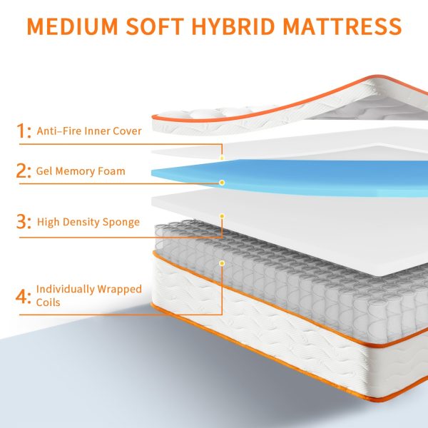 10" 12" Hybrid Mattress Gel Memory Foam Innerspring Mattress Supportive & Pressure Relief with Breathable Soft Knitted Fabric Cover, Pillow Top - Image 4