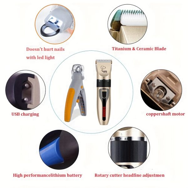 2-in-1 Deluxe Pet Grooming Kit - Quiet Electric Trimmer and LED Nail Clipper with Ergonomic Handle for Easy Dog and Cat Grooming at Home or Salon - Premium Quality, Non-Slip Grip, and LED Light for Precise Trimming - Image 7