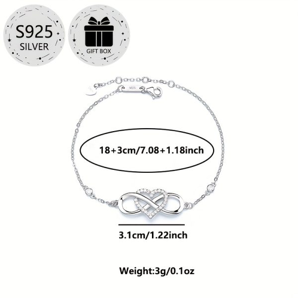 1pc Elegant 925 Sterling Silver Infinity Heart Bracelet with Cubic Zirconia, Simple Luxury Style, Gift Box Included, Perfect for Valentine'S Day, Mother'S Day, Back to School, Party, Daily Wear, Vacation, Wedding - Image 5