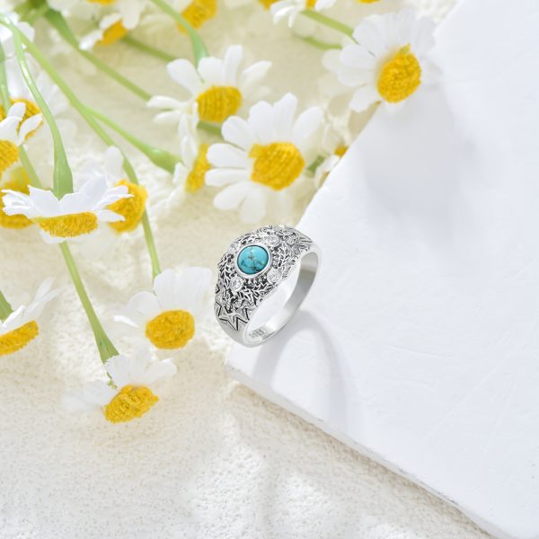 Vintage Boho 925 Sterling Silver Turquoise Ring, Oxidized Leaf Butterfly Design, December Birthstone, Ideal for Daily Wear & Gift Giving, Christmas Season Jewelry for Women - Image 5